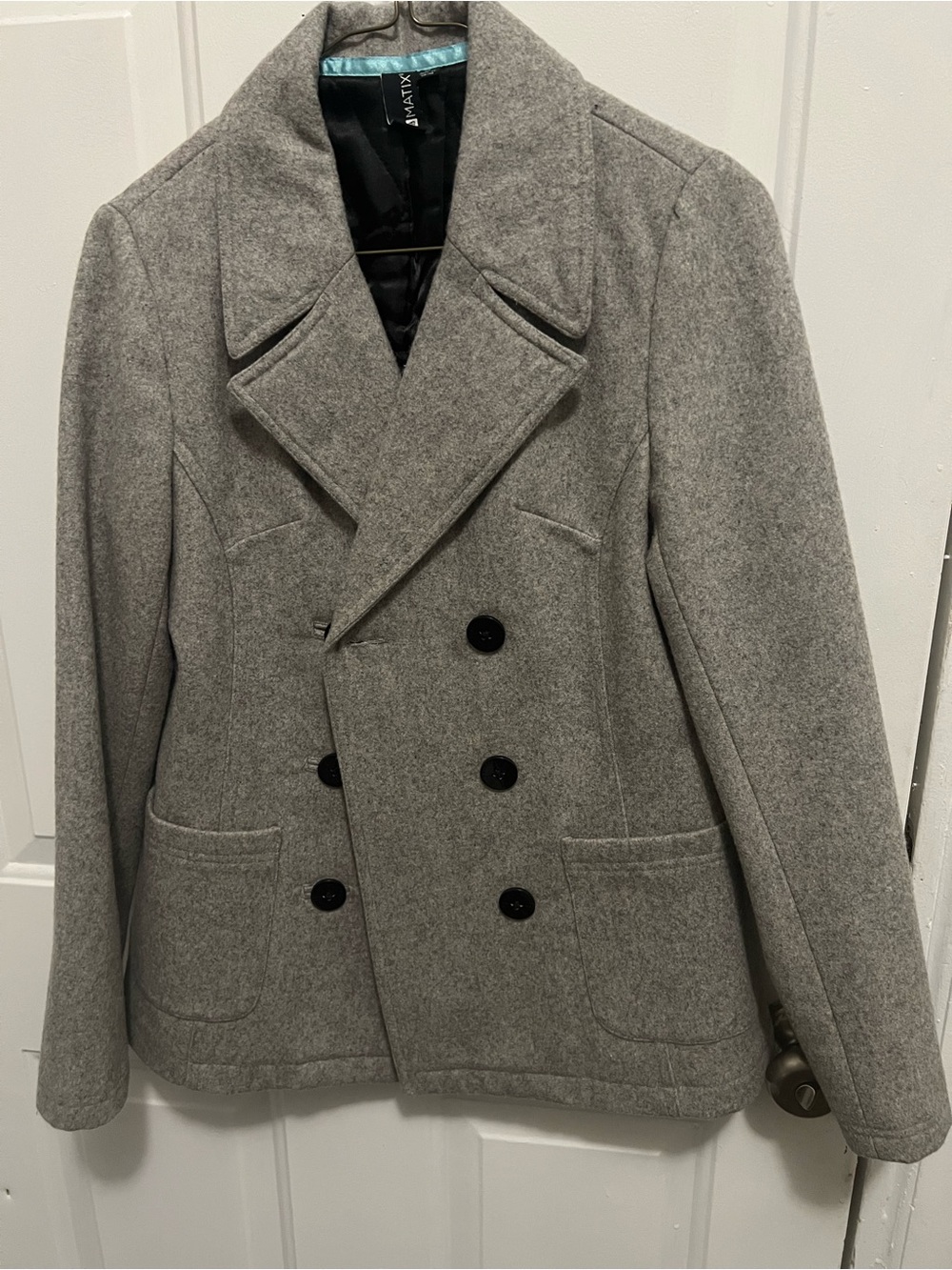 Matix Gray Double-Breasted Wool Blend Peacoat